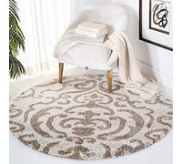 SAFAVIEH Florida Shag Collection 5' Round Cream/Beige SG462 Damask Non-Shedding Living Room Bedroom Dining Room Entryway Plush 1.2-inch Thick Area Rug