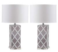 Safavieh Keira Ceramic Table Lamp ( Set of 2 ), E27 13 W in Grey Lattice