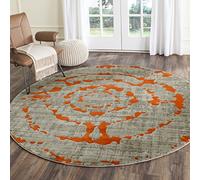 Safavieh PRL7735F-5R Porcello Collection Light Grey/Orange Round Area Rug, 5-Feet 1-Inch in Diameter