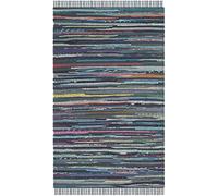 SAFAVIEH Rag Rug Collection Accent Rug - 2'3" x 5', Ink & Multi, Handmade Boho Stripe Cotton, Ideal for High Traffic Areas in Entryway, Living Room, Bedroom (RAR121C)