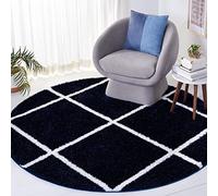 SAFAVIEH Tahoe Shag Collection Area Rug - 6'7" Round, Navy & White, Trellis Design, Non-Shedding & Easy Care, 1.2-inch Thick Ideal for High Traffic Areas in Living Room, Bedroom (THO676N)