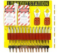 SAFBY Lockout Tagout Station Board Metal Kit with Lock Out Tag Out Loto 2 Hasps, 30 Tags, 30 Nylon Cable, 14 Locks with Number 1-14 (Yellow Lockout Station)