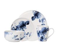 Safdie & Co. Midnight Rose 16 Piece Dinnerware Set, Service for 4, Fiesta Dinnerware, plates and bowls sets, home trends and home food network essentials, Porcelain dinner plates