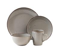 Safdie & Co. Utopia 16 Piece Dinnerware Set, Service for 4, Fiesta Dinnerware, Home Trends and Home Food Network Essentials, Stoneware Dinner Plates, Grey, 16" L x 12" W x 15" H