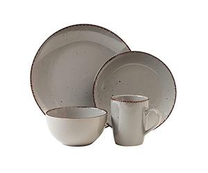 Safdie & Co. Utopia 16 Piece Dinnerware Set, Service for 4, Fiesta Dinnerware, Home Trends and Home Food Network Essentials, Stoneware Dinner Plates, Grey, 16" L x 12" W x 15" H