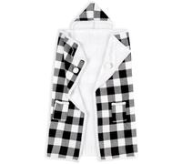 Safdie Premium Wearable Hooded Adult Women and Men 71"x51"-Super Soft, Lightweight, Microplush, Cozy and Functional Throw Blanket (Buffalo Black), Polyester, Plaid White 71 X 51