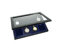 SAFE Albums Black Display Case with Wooden Frame For 8 Pocket Watches. Dark Blue Velour Insert with 8 Spaces for Housing Your Pocket Watches Collections.