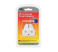 Safe and Sound European Travel Adaptor, Single Socket, UK 3 Pin to 2 Pin Converter, White