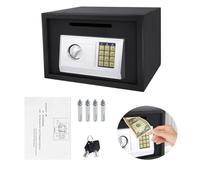 Safe Box 16L Home Safe Fireproof with a Coin Slot, Digital Security Safe with 2 Keys and Digital Keypad, Removable and Adjustable Shelf for Cash Documents Jewelry Valuables, Black