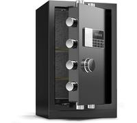 Safe Box, Digital Security Safe Box with Digital Keypad and Key Lock, Home Security Safe with Programmable Keypad, Alarms, LCD Digital Screen, Protect Documents, Jewelry, Valuables