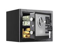 Safe Box, Electronic Safe Box with Keypad & Keys, Small Money safe Box for Home,Mini Safe for Kids, Electronic Security Money Safe for Cash,Lock Box with Code Keys,0.23 Cubic Feet Black
