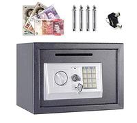 Safe Box with Key, 16L Safety Box Electronic High Security Steel Lock Safes Home Office Digital Money Cash Deposit Jewelry Camera Document Storage Box Safe Cabinet Box w/Key