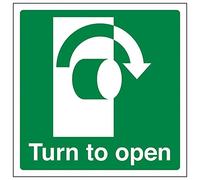 Safe Condition Door - Turn To Open (Clockwise) - 100 X 100mm Restickable Safety Sign