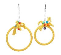 Safe Cotton Rope Parrot Swing | 2 Sizes for Climbing & Chewing | Safe Bird Toy for Parakeets/Cockatiels/Conures | Sturdy Cage Hanging Ring with Chains (Yellow)