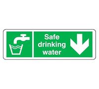 Safe Drinking water arrow down - safety sign - 1.2mm Rigid plastic for indoor/outdoor usage (600mm x 200mm) Viewing Distance within 14m.
