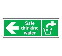 Safe Drinking water arrow left - safety sign - 1.2mm Rigid plastic for indoor/outdoor usage (450mm x 150mm) Viewing Distance within 7m.