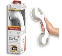 Safe-er-Grip* Changing Lifestyles Suction Cup Grab Bars for Bathtubs & Showers; Safety Bathroom Assist Handle, White & Grey, 12 inches