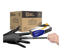 Safe Health Nitrile Disposable Gloves Medium Latex Free Powder Free Textured 3.5 mil, Multi-Purpose Food Safe, Industrial, Tattoo, Salon, Hair, Auto, Car, Cleaning, Pet, Cooking M Black (Case of 1000)
