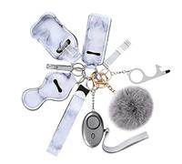Safe Keychain Set for Girls with Personal Safety Alarm, Hand Sanitizer Holder, Whistle and Pom