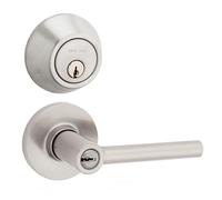 Safe Lock - Reminy Lever, Keyed Entry Lever and Single Cylinder Deadbolt Combo Pack, Satin Nickel Finish