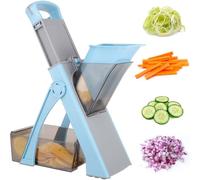 Safe Mandoline Vegetable Slicer Adjustable Vegetable Chopper Mandolin Multifunction Potato Slicer with 4 Modes Dicer, Julienne Kitchen Chopping Artifact (SkyBlue)