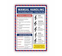Safe Manual Handling High Gloss Self-Adhesive Sign / A4 Size / 1-Pack Wipe Clean/Weatherproof/Workplace Health & Safety Signage /
