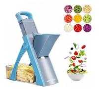 Safe n' Sleek All-in-One Mandoline Vegetable Slicer & Chopper - Adjustable Knob, Potato Slicer, Food Processor & Graters for Kitchen - Vegetable Chopper with Container & Cleaning Brush.