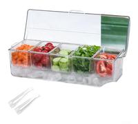 Safe Plastic 5 Compartment Salad Storage Container Portable Fresh Keeping Box With Transparent Cover For Kitchen Picnic Party Use Clear Color Large Size 40.5cm Long(C)