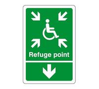 Safe refuge point arrow down - safety sign - business signs, carpark safety signs - High tack self-adhesive sticker (200mm x 150mm) Viewing Distance within 5m.