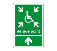Safe refuge point arrow up - safety sign - business signs, carpark safety signs - 1.2mm Rigid plastic for indoor/outdoor usage (200mm x 150mm) Viewing Distance within 5m.