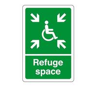 Safe refuge point location safety sign - High tack self-adhesive sticker (200mm x 150mm) Viewing Distance within 5m.