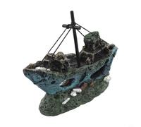 Safe Resin Boat Decoration for Fish Tank Landscaping(broken ship)