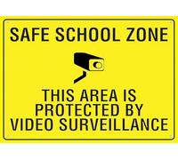 Safe School Zone Protected By Video Surveillance Warning Metal Sign Tin Signs Aluminum Sign For Outdoors Use Yard Farm Fence Home Wall Decor 12x16 Inch