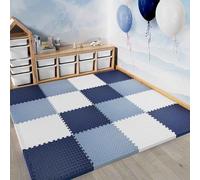 Safe Soft Foam Crawling Play Mat, 30x30cm 1cm Thick EVA Floor Mats, Waterproof Durable Puzzle Interlocking Tiles(Navy Blue/Blue Grey/White)