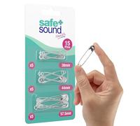 Safe + Sound Assorted Nickel Safety Pins, 15 Pins, 3 Sizes for First Aid