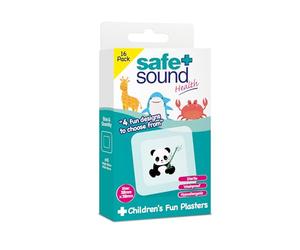 Safe & Sound Children’s Fun Plasters - 16 Pack - Washproof, Hypoallergenic, Sterile, with 4 Animal Designs - Soft and Flexible for Sensitive Skin
