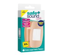 Safe & Sound Extra Large Fabric Plasters XL - 12 Pack Bumper Pack - 10cm x 5cm Breathable Flexible Fabric Bandages with Non-Stick Wound Pad for Large Cuts, Grazes & Minor Wounds