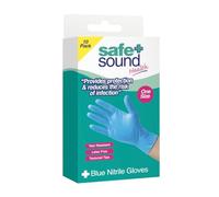 Safe + Sound Health Blue Nitrile Gloves, Latex Free, Textured Fingertips, Tear Resistant, Disposable Protective Gloves, One Size, Pack of 10