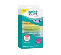 Safe & Sound Pop-Up Weekly Pill Box - 7 Removable Daily Pill Cases with 4 Compartments (Morn, Noon, Eve, Bed) & Spring-Loaded Travel Carry Case - Medication & Vitamin Organiser