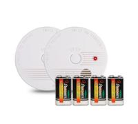 SAFE TECH 2 Pack Smoke Alarms for Home, Battery Smoke Alarm, Photoelectric Fire Alarm for Home, UKCA CE Certified, BS EN 14604:2005, LED Indicator & Test/Silence Button