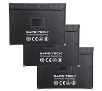 SAFE-TECH 3-Pack 1300°C Fireproof Document Bags with Label, A4 Landscape | Waterproof Heavy-Duty Fir Document Pouch with Zipper for Documents, Money and Cash, UL94 5VA Certified