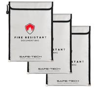 Safe-Tech 3 Pack Professional Fireproof Document Bag Laboratory Tested Fire And Water Resistant Office Business Document Storage Silver