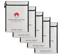 SAFE-TECH 5 Pack Upgraded Fireproof Document Bag, 1300°C Blow Torch Tested | Storage for Legal Certificates, A4 Safety Document, NHS Approved Fireproof Holder