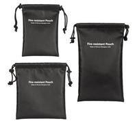 Safe-Tech Fire Resistant Lithium Battery Storage Pouch Set Black Multi Size Silicone Fibreglass Bags 11X7Cm 11X11Cm 11X17Cm