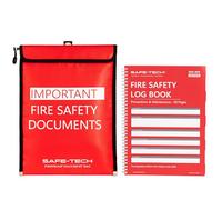 SAFE-TECH Fireproof Document Bag & 2026 Fire Safety Logbook Set - NHS Approved Supplier - Waterproof Storage Bag for Legal Files, Insurance & Certificates - Home & Office Compliance Safety Kit