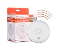 SAFE TECH Mains Powered Radio Interlink 3 In 1 Multi Sensor Smoke Alarm, Dual Interlink 230v Smoke Heat Carbon Monoxide 3 in 1 Alarm with 10 Year Battery, Hardwired Interlinked Smoke Alarm BS 5839-6