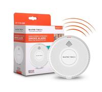 Safe-Tech Mains-Powered Radio Interlink Smoke Alarm, Grade D1 Hardwired, 10-Year Backup Battery, Electrician Approved