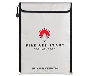 SAFE TECH Professional Fireproof Document Bag Laboratory Tested, Office Business Document Folder Fire & Water Resistant Storage for Passport Fireproof Safe Storage Bag Silver, NHS Approved Supplier