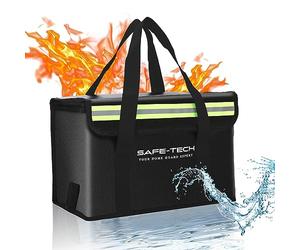 SAFE TECH Upgraded NHS Approved Lithium Battery Bag, Tested to SGS 800°C Fire Proof Battery Storage Bag, 14″ x 7.8 ” x 9.5″ Large Lipo Safe Storage Explosion Proof Fire Containment PED