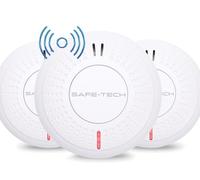 SAFE TECH Wireless Interconnected Smoke Alarm, Smoke Detector 10 Year Battery with Photoelectric Sensor, Fire Alarm with LED Indicator Low Battery and Fault Warning for House and Bedroom, 3 Pack